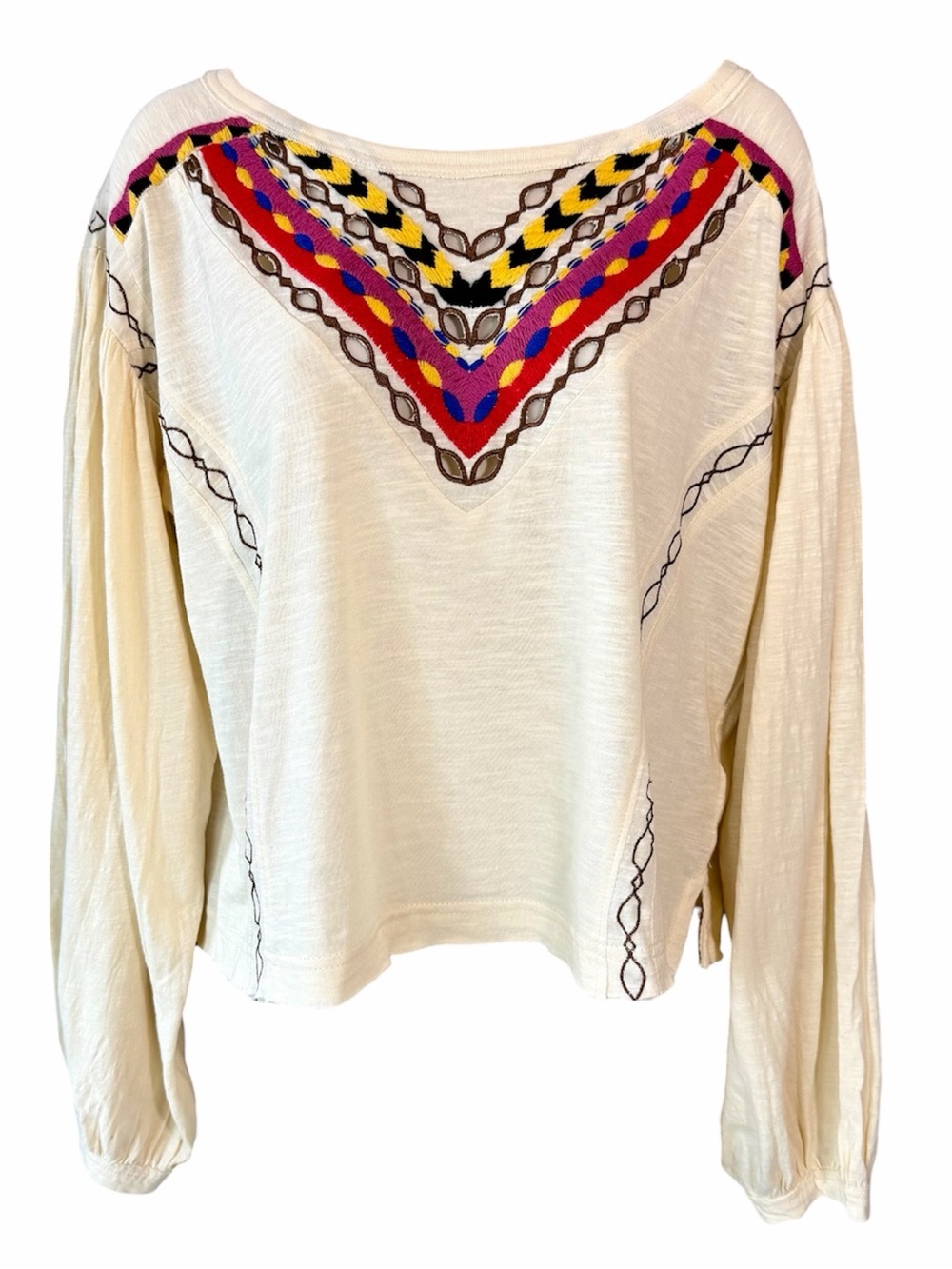 NWT Free People Hand Me Down Long Sleeve Top Med Cream Embroidered Boho Festival